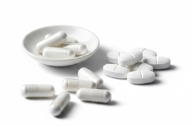 Glutathione supplement capsules and tablets used for antioxidant and skin health support